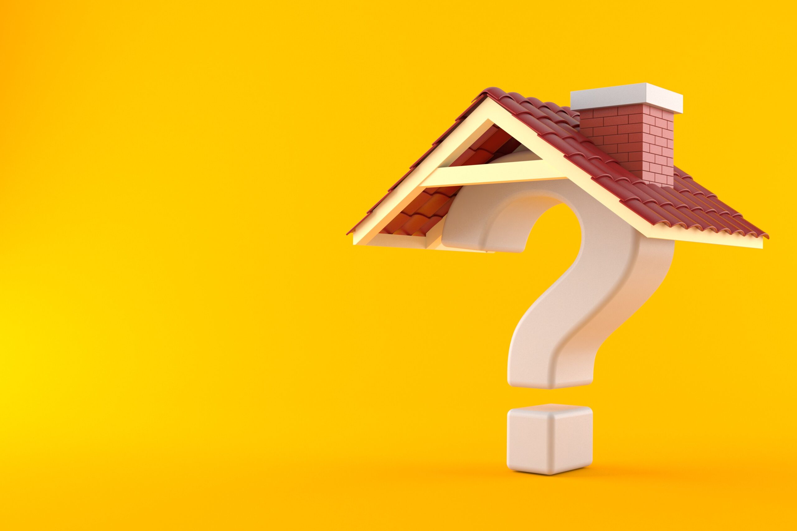 question mark with a house roof on a yellow background